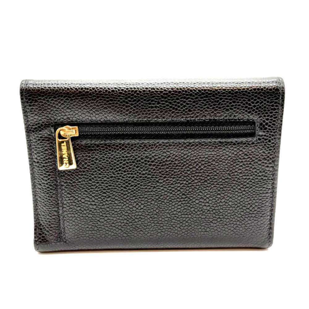 Chanel Tri-fold Wallet Black Coco Mark Folding Women's Caviar Skin Leather CH... - Picture 2 of 6